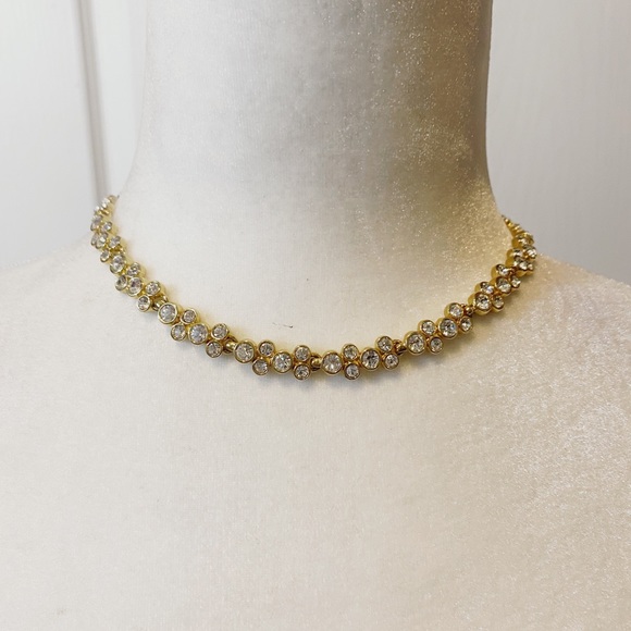 Vintage Swarovski Gold 17” bezeled Crystal Necklace